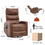 PELUMY Manual Recliner Chair with Heat & Vibration Massage, 360° Swivel Rocker Recliner with 155° Recline Heat, Compact Recliner for Living Room & Small Space (Breathable Leather, Earth Yellow)