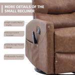 PELUMY Manual Recliner Chair with Heat & Vibration Massage, 360° Swivel Rocker Recliner with 155° Recline Heat, Compact Recliner for Living Room & Small Space (Breathable Leather, Earth Yellow)