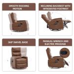 PELUMY Manual Recliner Chair with Heat & Vibration Massage, 360° Swivel Rocker Recliner with 155° Recline Heat, Compact Recliner for Living Room & Small Space (Breathable Leather, Earth Yellow)