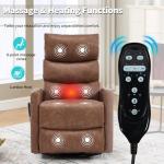 PELUMY Manual Recliner Chair with Heat & Vibration Massage, 360° Swivel Rocker Recliner with 155° Recline Heat, Compact Recliner for Living Room & Small Space (Breathable Leather, Earth Yellow)