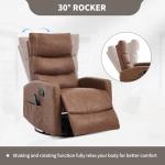 PELUMY Manual Recliner Chair with Heat & Vibration Massage, 360° Swivel Rocker Recliner with 155° Recline Heat, Compact Recliner for Living Room & Small Space (Breathable Leather, Earth Yellow)