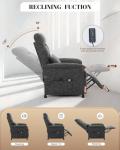 Heated & Vibration Massage Recliner Chair for Adults – Fabric Electric Recliner with Adjustable Back & Footrest, Side Pocket Storage, Compact Living Room & Home Theater Seating (Dark Gray)