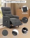 Heated & Vibration Massage Recliner Chair for Adults – Fabric Electric Recliner with Adjustable Back & Footrest, Side Pocket Storage, Compact Living Room & Home Theater Seating (Dark Gray)