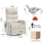 PELUMY Manual Recliner Chair with Heat & Vibration Massage, 360° Swivel Rocker Recliner with 155° Recline and Lumbar Heat, Compact Recliner for Living Room & Small Spaces (Chenille, Beige)