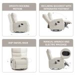 PELUMY Manual Recliner Chair with Heat & Vibration Massage, 360° Swivel Rocker Recliner with 155° Recline and Lumbar Heat, Compact Recliner for Living Room & Small Spaces (Chenille, Beige)