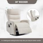 PELUMY Manual Recliner Chair with Heat & Vibration Massage, 360° Swivel Rocker Recliner with 155° Recline and Lumbar Heat, Compact Recliner for Living Room & Small Spaces (Chenille, Beige)