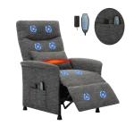 Heated & Vibration Massage Recliner Chair for Adults – Fabric Electric Recliner with Adjustable Back & Footrest, Side Pocket Storage, Compact Living Room & Home Theater Seating (Light Gray)
