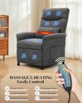 Heated & Vibration Massage Recliner Chair for Adults – Fabric Electric Recliner with Adjustable Back & Footrest, Side Pocket Storage, Compact Living Room & Home Theater Seating (Light Gray)