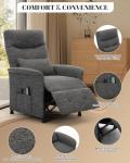 Heated & Vibration Massage Recliner Chair for Adults – Fabric Electric Recliner with Adjustable Back & Footrest, Side Pocket Storage, Compact Living Room & Home Theater Seating (Light Gray)