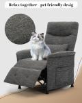 Heated & Vibration Massage Recliner Chair for Adults – Fabric Electric Recliner with Adjustable Back & Footrest, Side Pocket Storage, Compact Living Room & Home Theater Seating (Light Gray)