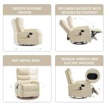PELUMY Manual Recliner Chair with Heat & Vibration Massage, 360° Swivel Rocker Recliner with 155° Recline and Lumbar Heat, Compact Recliner for Living Room & Small Spaces (Breathable Leather, Beige)