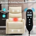 PELUMY Manual Recliner Chair with Heat & Vibration Massage, 360° Swivel Rocker Recliner with 155° Recline and Lumbar Heat, Compact Recliner for Living Room & Small Spaces (Breathable Leather, Beige)