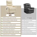 PELUMY Manual Recliner Chair with Heat & Vibration Massage, 360° Swivel Rocker Recliner with 155° Recline and Lumbar Heat, Compact Recliner for Living Room & Small Spaces (Breathable Leather, Beige)
