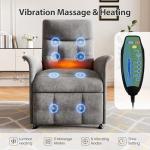 Heated & Vibration Massage Recliner Chair for Adults – Fabric Electric Recliner with Adjustable Back & Footrest, Side Pocket Storage, Compact Living Room & Home Theater Seating (Gray)