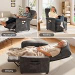Heated & Vibration Massage Recliner Chair for Adults – Fabric Electric Recliner with Adjustable Back & Footrest, Side Pocket Storage, Compact Living Room & Home Theater Seating (Gray)