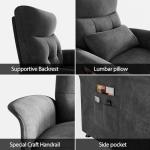 Heated & Vibration Massage Recliner Chair for Adults – Fabric Electric Recliner with Adjustable Back & Footrest, Side Pocket Storage, Compact Living Room & Home Theater Seating (Gray)