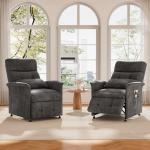 Heated & Vibration Massage Recliner Chair for Adults – Fabric Electric Recliner with Adjustable Back & Footrest, Side Pocket Storage, Compact Living Room & Home Theater Seating (Gray)