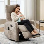 PELUMY Manual Recliner Chair with Heat & Vibration Massage, 360° Swivel Rocker Recliner with 155° Recline and Lumbar Heat, Compact Recliner for Living Room & Small Spaces (Chenille, Khaki)