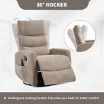 PELUMY Manual Recliner Chair with Heat & Vibration Massage, 360° Swivel Rocker Recliner with 155° Recline and Lumbar Heat, Compact Recliner for Living Room & Small Spaces (Chenille, Khaki)