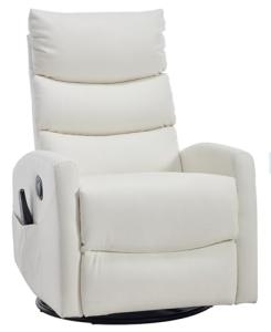 PELUMY Manual Recliner Chair with Heat & Vibration Massage, 360° Swivel Rocker Recliner with 155° Recline and Lumbar Heat, Compact Recliner for Living Room & Small Spaces (Breathable Leather, White)
