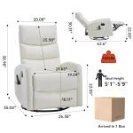 PELUMY Manual Recliner Chair with Heat & Vibration Massage, 360° Swivel Rocker Recliner with 155° Recline and Lumbar Heat, Compact Recliner for Living Room & Small Spaces (Breathable Leather, White)