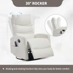 PELUMY Manual Recliner Chair with Heat & Vibration Massage, 360° Swivel Rocker Recliner with 155° Recline and Lumbar Heat, Compact Recliner for Living Room & Small Spaces (Breathable Leather, White)
