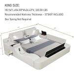 Wirktive Smart Bed with Massage Recliner Chair - Luxury Bed Frame King Size with Reading Light, USB Port and Speaker, Multifunctional Upholstered Bed Frame with Lift End Table and Storage Footrest