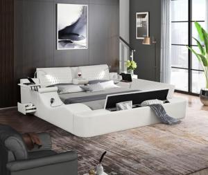 Wirktive Smart Bed with Massage Recliner Chair - Luxury Bed Frame Queen Size with Reading Light, USB Port and Speaker, Multifunctional Upholstered Bed Frame with Lift End Table and Storage Footrest