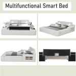 Wirktive Smart Bed with Massage Recliner Chair - Luxury Bed Frame Queen Size with Reading Light, USB Port and Speaker, Multifunctional Upholstered Bed Frame with Lift End Table and Storage Footrest