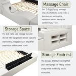 Wirktive Smart Bed with Massage Recliner Chair - Luxury Bed Frame Queen Size with Reading Light, USB Port and Speaker, Multifunctional Upholstered Bed Frame with Lift End Table and Storage Footrest