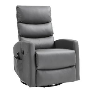 PELUMY Manual Recliner Chair with Heat & Vibration Massage, 360° Swivel Rocker Recliner with 155° Recline and Lumbar Heat, Compact Recliner for Living Room & Small Spaces (Breathable Leather, Grey)