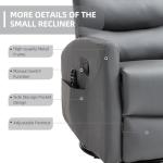 PELUMY Manual Recliner Chair with Heat & Vibration Massage, 360° Swivel Rocker Recliner with 155° Recline and Lumbar Heat, Compact Recliner for Living Room & Small Spaces (Breathable Leather, Grey)