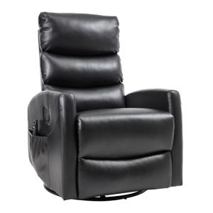 PELUMY Manual Recliner Chair with Heat & Vibration Massage, 360° Swivel Rocker Recliner with 155° Recline and Lumbar Heat, Compact Recliner for Living Room & Small Spaces (Breathable Leather, Black)
