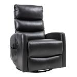 PELUMY Manual Recliner Chair with Heat & Vibration Massage, 360° Swivel Rocker Recliner with 155° Recline and Lumbar Heat, Compact Recliner for Living Room & Small Spaces (Breathable Leather, Black)
