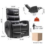 PELUMY Manual Recliner Chair with Heat & Vibration Massage, 360° Swivel Rocker Recliner with 155° Recline and Lumbar Heat, Compact Recliner for Living Room & Small Spaces (Breathable Leather, Black)