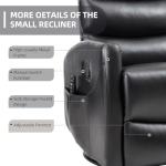 PELUMY Manual Recliner Chair with Heat & Vibration Massage, 360° Swivel Rocker Recliner with 155° Recline and Lumbar Heat, Compact Recliner for Living Room & Small Spaces (Breathable Leather, Black)