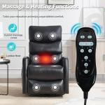 PELUMY Manual Recliner Chair with Heat & Vibration Massage, 360° Swivel Rocker Recliner with 155° Recline and Lumbar Heat, Compact Recliner for Living Room & Small Spaces (Breathable Leather, Black)