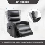 PELUMY Manual Recliner Chair with Heat & Vibration Massage, 360° Swivel Rocker Recliner with 155° Recline and Lumbar Heat, Compact Recliner for Living Room & Small Spaces (Breathable Leather, Black)