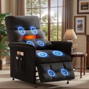 Heated Vibration Massage Recliner Chair - Black