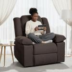 Softa 360° Swivel Rocker Recliner for Adults, Glider Rocking Chair w/Massage & Heat, Manual Reclining Chair with USB Port & Side Pocket, Compact Rocker Recliner for Living Room Apartment (Brown)