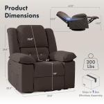 Softa 360° Swivel Rocker Recliner for Adults, Glider Rocking Chair w/Massage & Heat, Manual Reclining Chair with USB Port & Side Pocket, Compact Rocker Recliner for Living Room Apartment (Brown)