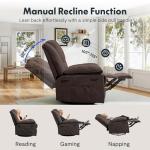 Softa 360° Swivel Rocker Recliner for Adults, Glider Rocking Chair w/Massage & Heat, Manual Reclining Chair with USB Port & Side Pocket, Compact Rocker Recliner for Living Room Apartment (Brown)