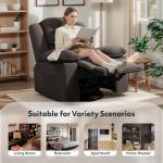 Softa 360° Swivel Rocker Recliner for Adults, Glider Rocking Chair w/Massage & Heat, Manual Reclining Chair with USB Port & Side Pocket, Compact Rocker Recliner for Living Room Apartment (Brown)