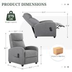 Massage Recliner Chair with Lumbar Support, Adjustable Small Fabric Home Theater Seating, Compact Modern Living Room Reclining Chair for Adults, Grey