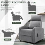 Massage Recliner Chair with Lumbar Support, Adjustable Small Fabric Home Theater Seating, Compact Modern Living Room Reclining Chair for Adults, Grey