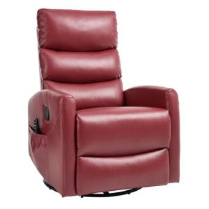 PELUMY Manual Recliner Chair with Heat & Vibration Massage, 360° Swivel Rocker Recliner with 155° Recline and Lumbar Heat, Compact Recliner for Living Room & Small Spaces (Breathable Leather, Red)