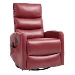 PELUMY Manual Recliner Chair with Heat & Vibration Massage, 360° Swivel Rocker Recliner with 155° Recline and Lumbar Heat, Compact Recliner for Living Room & Small Spaces (Breathable Leather, Red)