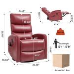 PELUMY Manual Recliner Chair with Heat & Vibration Massage, 360° Swivel Rocker Recliner with 155° Recline and Lumbar Heat, Compact Recliner for Living Room & Small Spaces (Breathable Leather, Red)