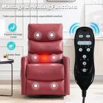PELUMY Manual Recliner Chair with Heat & Vibration Massage, 360° Swivel Rocker Recliner with 155° Recline and Lumbar Heat, Compact Recliner for Living Room & Small Spaces (Breathable Leather, Red)