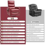 PELUMY Manual Recliner Chair with Heat & Vibration Massage, 360° Swivel Rocker Recliner with 155° Recline and Lumbar Heat, Compact Recliner for Living Room & Small Spaces (Breathable Leather, Red)